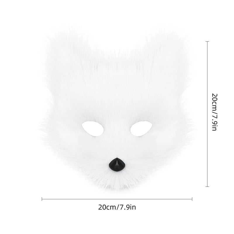 White Fluffy Fox Face Mask