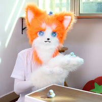 Cute Orange Furry Animal Head Keychain with Blue Eyes